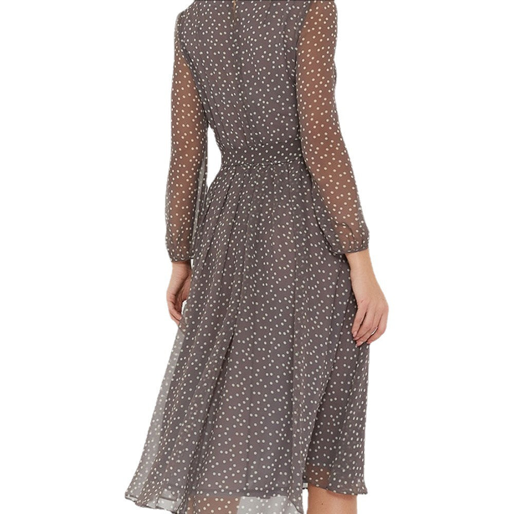 Damen Chiffonkleid mit transparenten Ärmeln und tailliertem Bindegürtel Drune