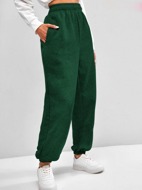 Damen nan hochgeschnittene Relax-Fit Jogginghose mit elastischem Bund, Seitentaschen und gerafften Beinbündchen Drune