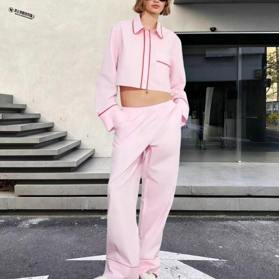 Damen modisches zweiteiliges Set mit Crop-Top und weiten Hosen Drune