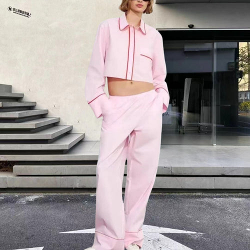 Damen modisches zweiteiliges Set mit Crop-Top und weiten Hosen Drune
