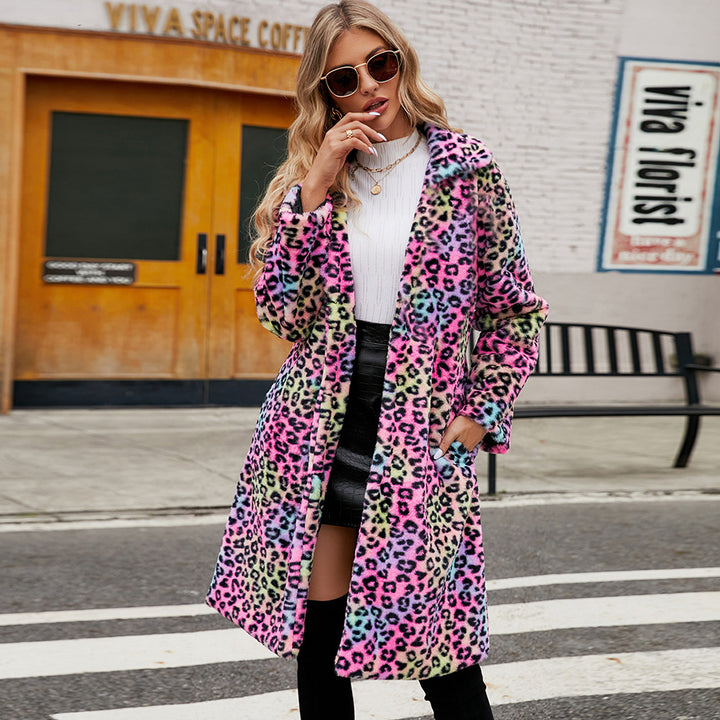 Damen Flauschiger Plüschmantel im Leoparden-Look Drune