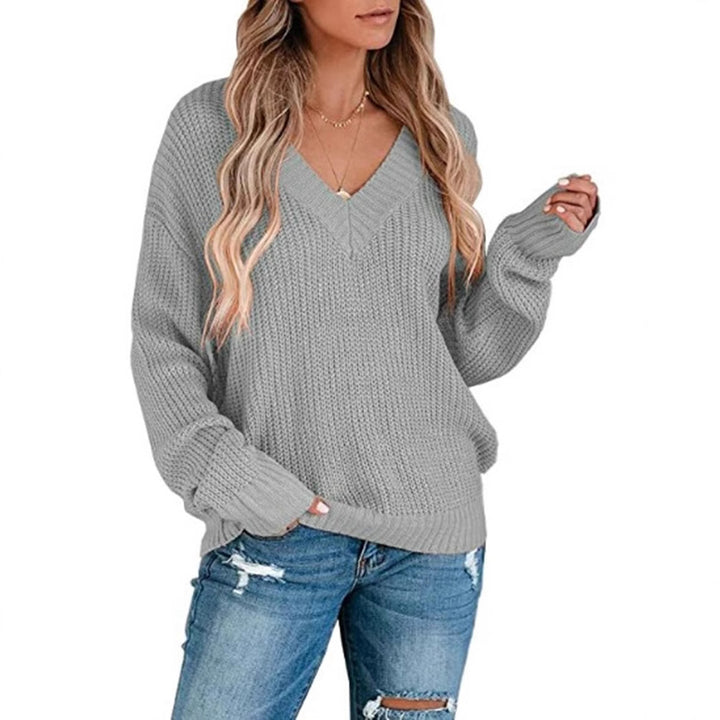 Damen lässiger Strickpullover mit V-Ausschnitt und weichem Material Drune