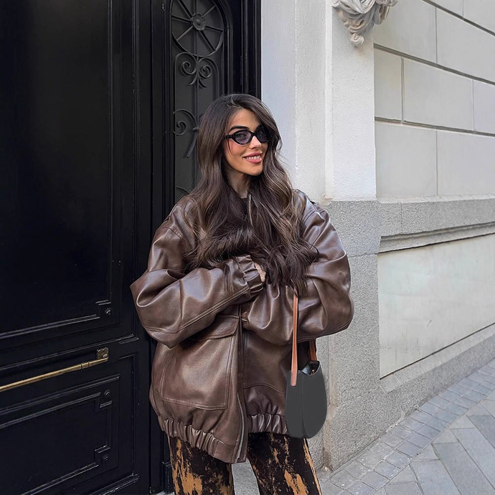Damen Oversized Kunstlederjacke Drune
