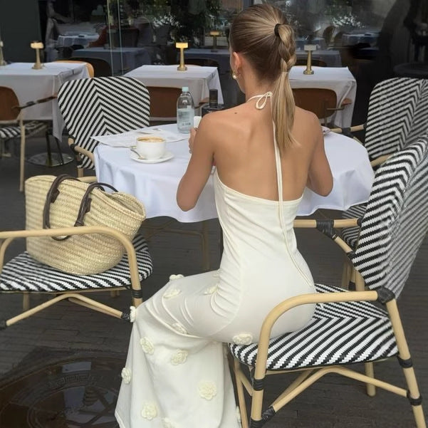 Damen Elegantes Maxikleid mit feinen Blumenapplikationen Drune