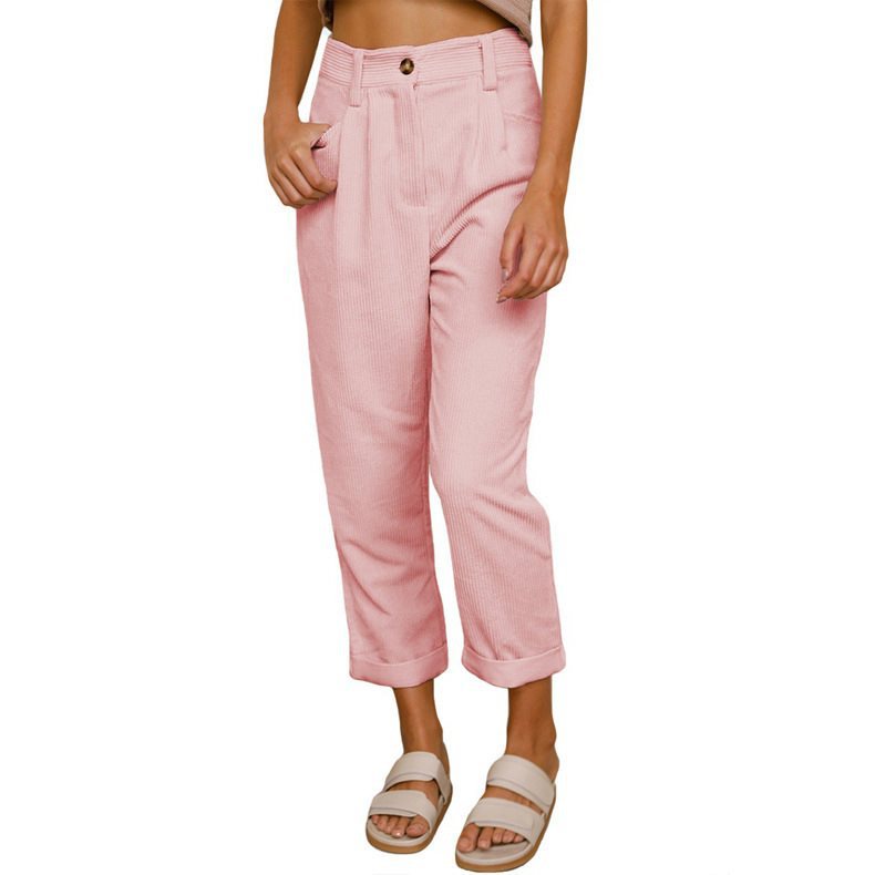 Damen Bequeme und elegante Hochtaillierte Hose mit feinem Rippmuster Drune