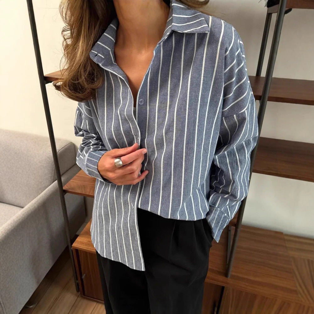 Damen Modisches, gestreiftes Blusenhemd mit oversized Schnitt Drune