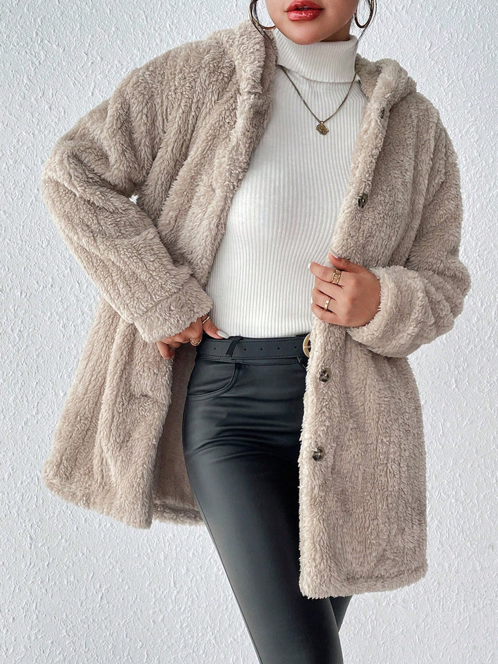 Damen flauschige Kapuzenjacke aus hochwertigem Plüsch Drune