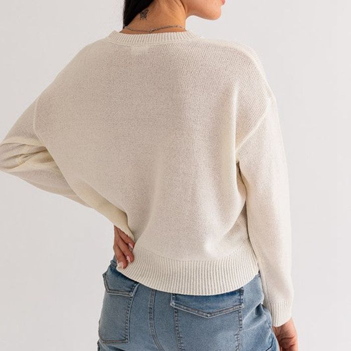 Damen Casual Pullover mit geflocktem Schriftzug Drune