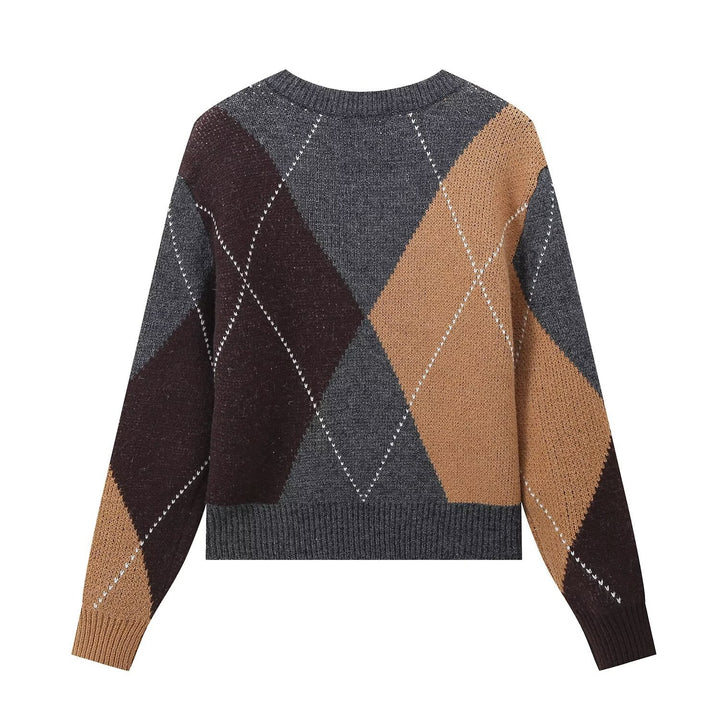 Damen modischer V-Ausschnitt Pullover mit grafischem Muster Drune