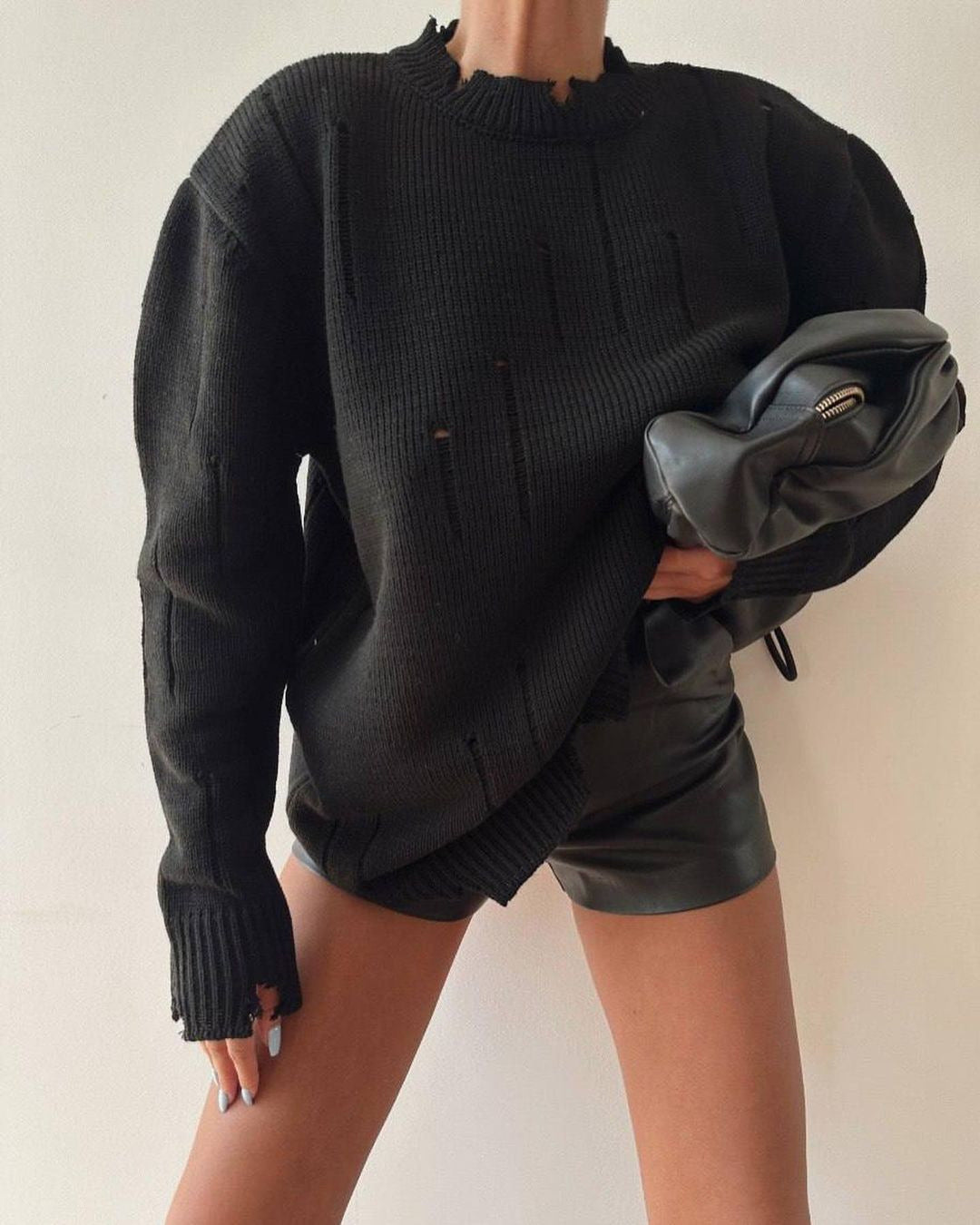Damen Grober Strickpullover mit distressed Details Drune