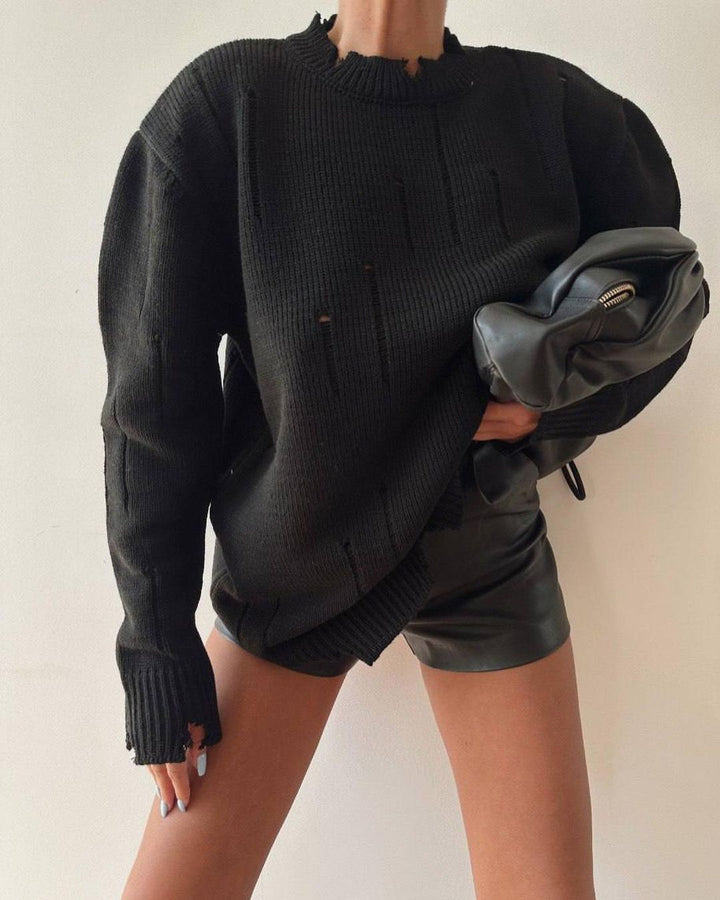 Damen Grober Strickpullover mit distressed Details Drune