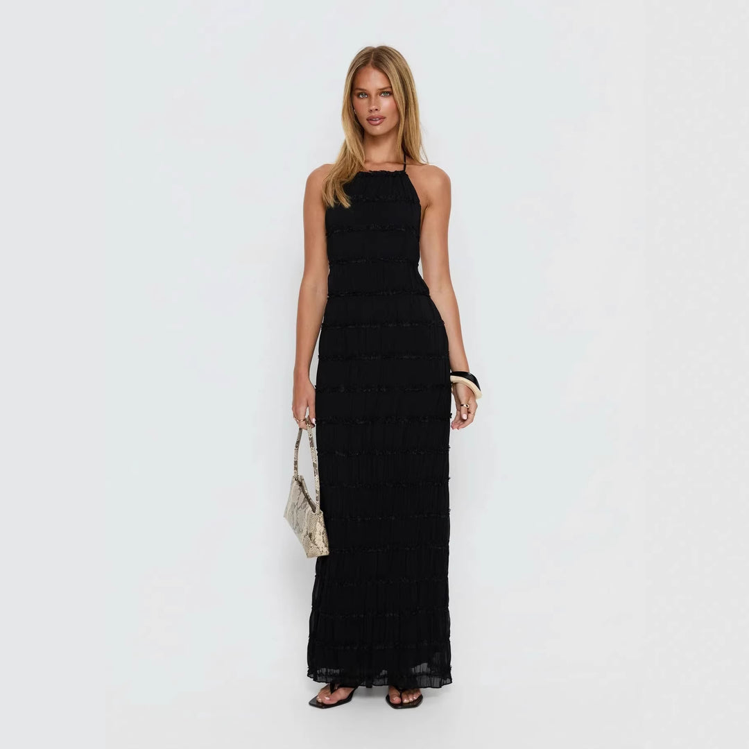 Damen Maxikleid mit schulterfreiem Design und fließenden Rüschen Drune