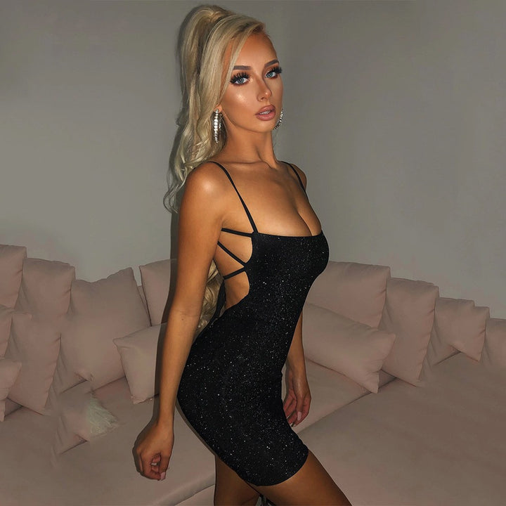 Damen Glitzerndes Minikleid mit Spaghettiträgern Drune