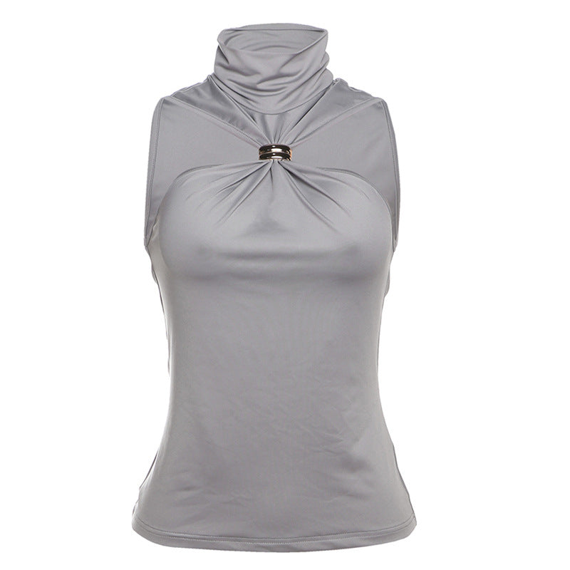 Damen elegantes Top mit hohem Kragen und schlichtem Design Drune
