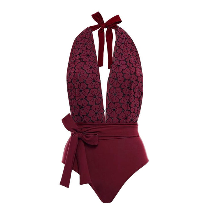 Damen eleganter Einteiler Badeanzug mit floralem Wickelrock Drune