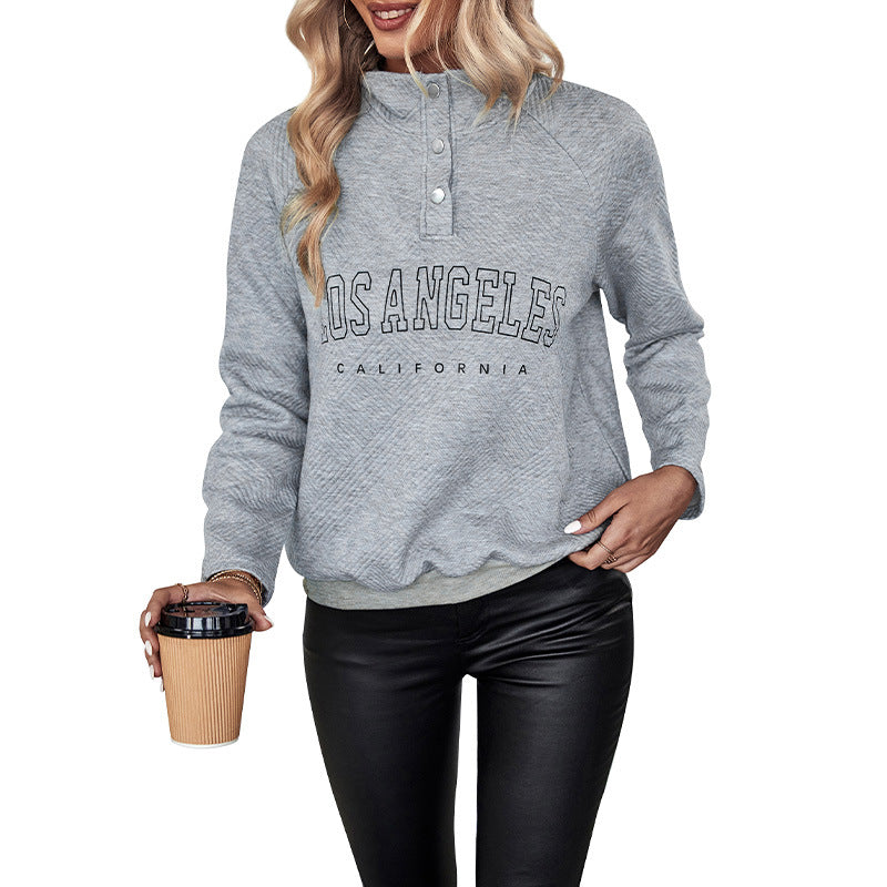 Damen Sweatshirt im lässigen Oversize-Stil mit hohem Kragen und Druckmotiv Drune