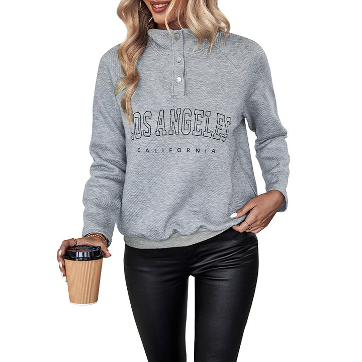 Damen Sweatshirt im lässigen Oversize-Stil mit hohem Kragen und Druckmotiv Drune
