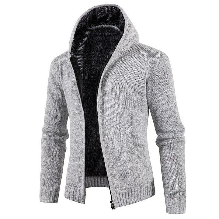 Herren kuschelige Strickjacke mit hohem Kragen und praktischen Taschen Drune