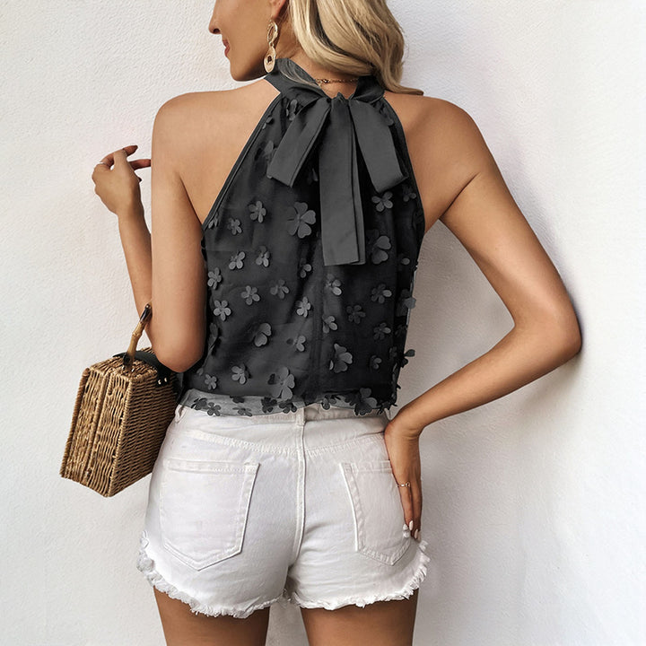 Damen Haltertop mit floralem Design und transparenter Oberfläche Drune