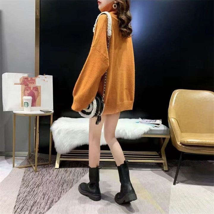 Damen Grobstrickpullover mit hohem Kragen und oversized Passform Drune