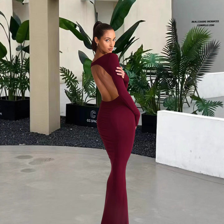 Damen elegantes Abendkleid mit figurbetontem Schnitt und langen Ärmeln Drune