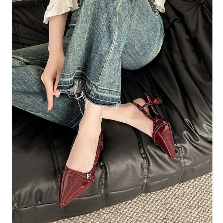Damen spitze Slingback Ballerinas mit eleganter Schnalle Drune