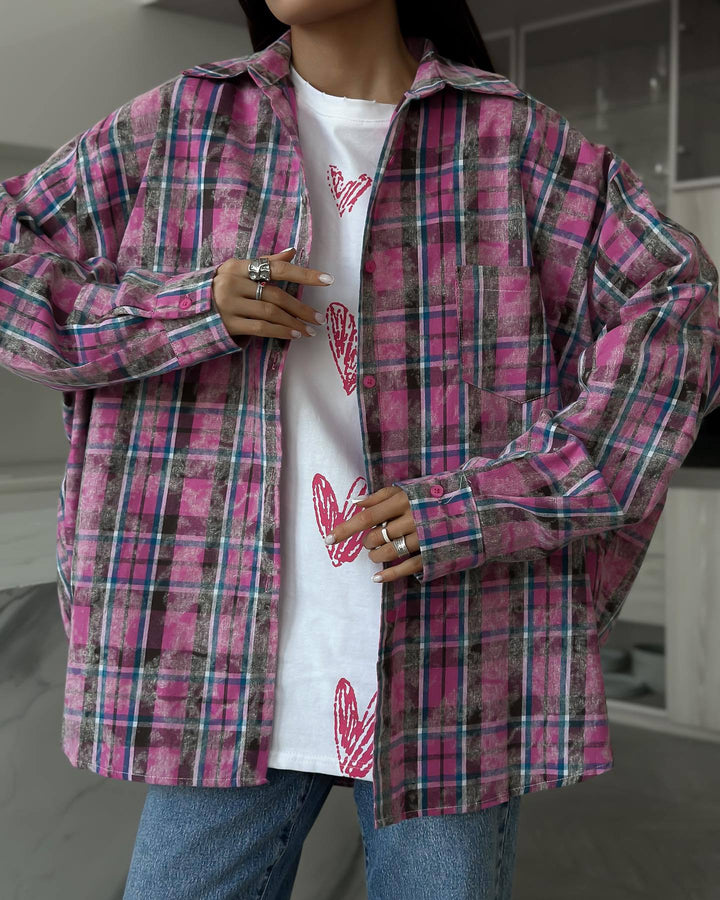 Damen lässige Karo-Hemdjacke im Oversized-Schnitt Drune