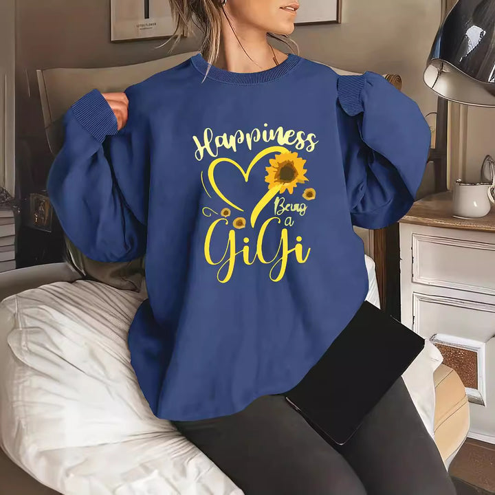 Damen Sweatshirt mit voluminösen Ärmeln und fröhlichem Motiv Drune