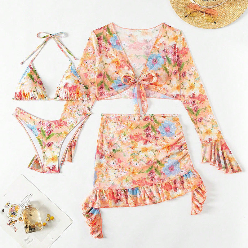 Damen Floral Bikiniset mit elegantem Wickeloberteil Drune