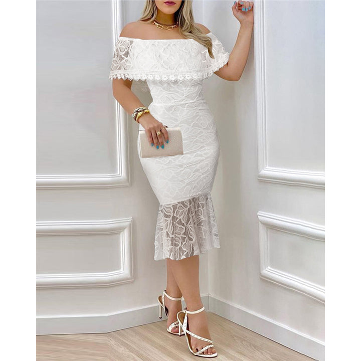 Damen Off-Shoulder Spitzenkleid mit voluminösem Saum Drune