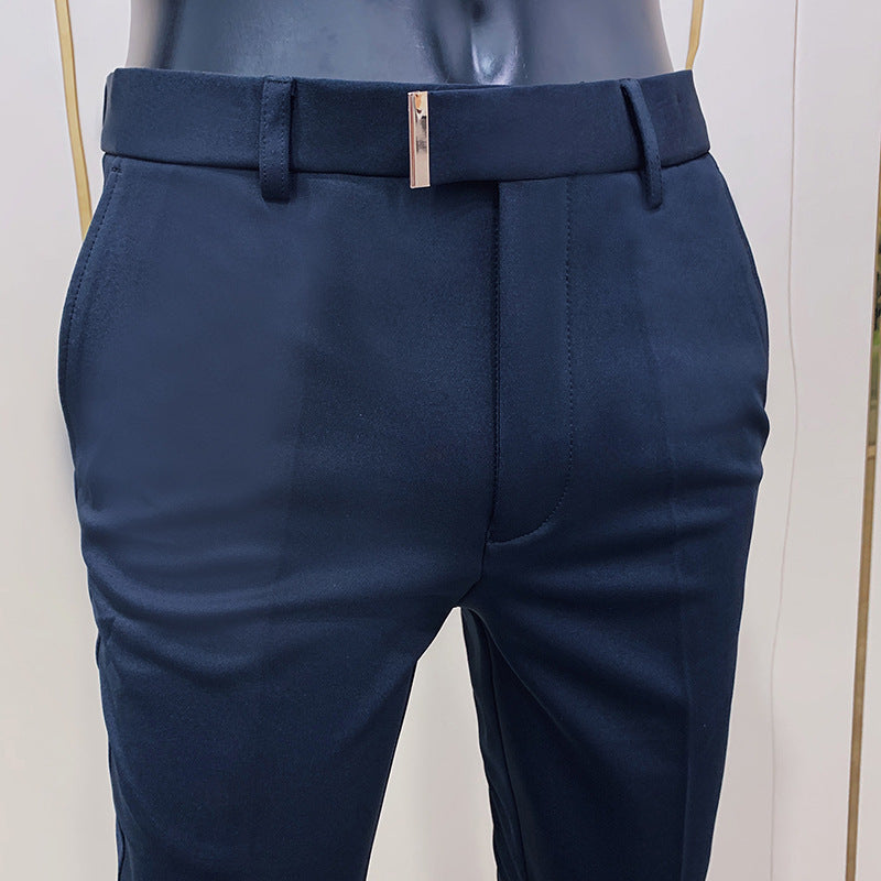 Herren nan schmale elegante Anzughose mit dezenter Goldschließe und Bügelfalte Drune