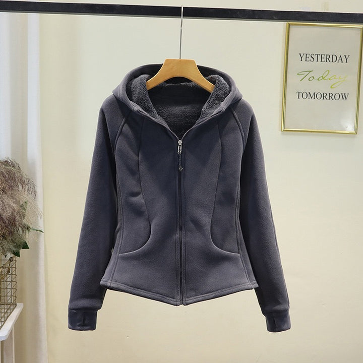 Damen bequeme Fleecejacke mit durchgehendem Reißverschluss und Kapuze Drune