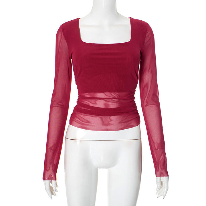 Damen Langarmoberteil mit gerafftem Design und elegantem Quadrat-Ausschnitt Drune