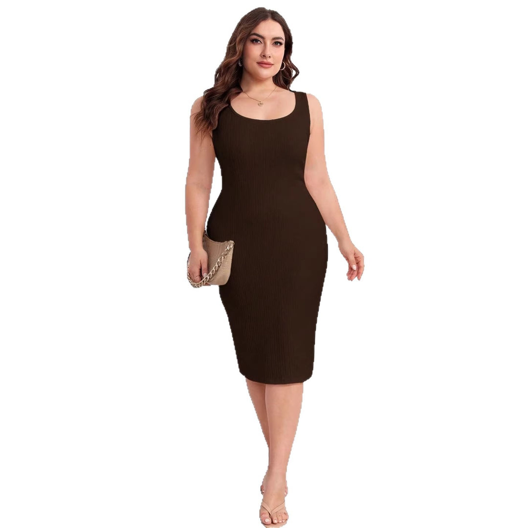 Damen figurbetontes Midi-Kleid mit geschmeidiger Rippstruktur und elegantem Rundhalsausschnitt Drune