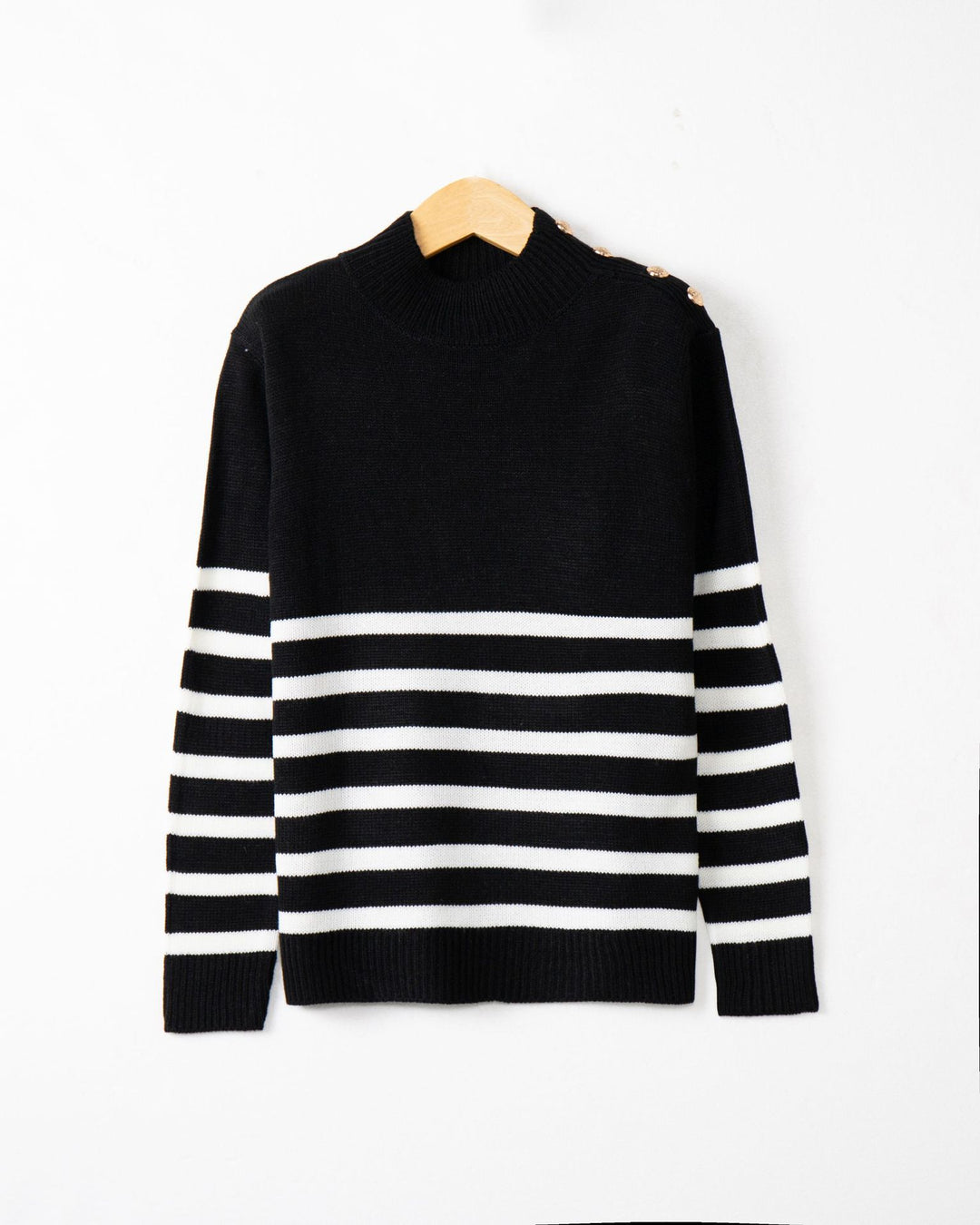 Damen modischer Strickpullover mit Streifenmuster und Knopfdetails Drune