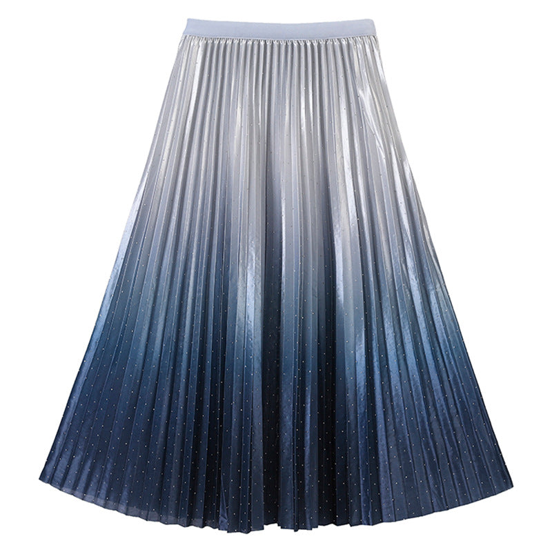 Damen nan faltenreicher Plissee‑Maxirock mit Ombre‑Verlauf, feiner Metallic‑Pointillierung und elastischem Komfortbund Drune