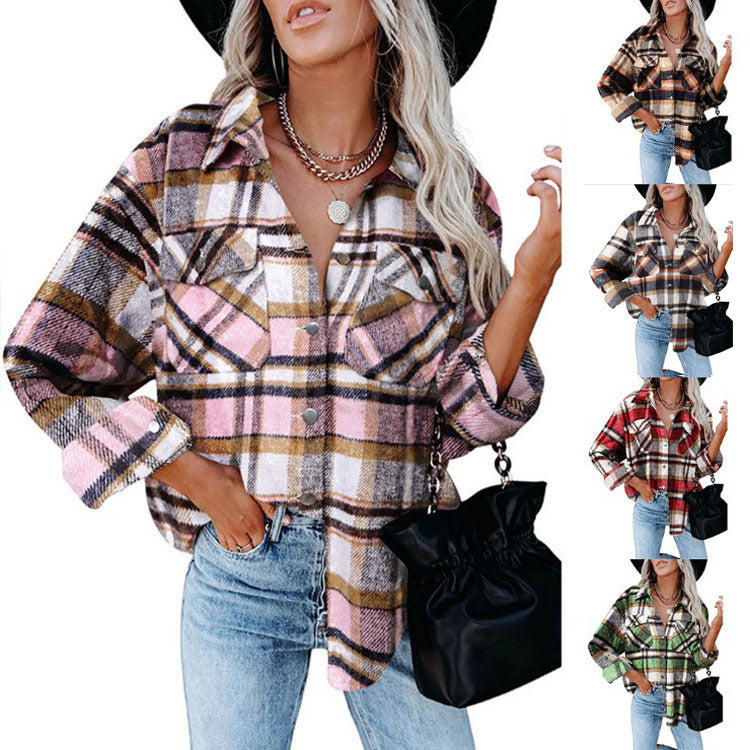 Damen Karierte Flanellbluse mit praktischen Brusttaschen und lässigem Schnitt Drune
