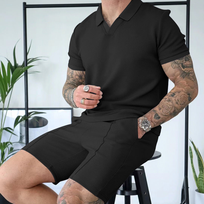 Herren Polohemd und Shorts Set mit modernem Strukturdesign Drune