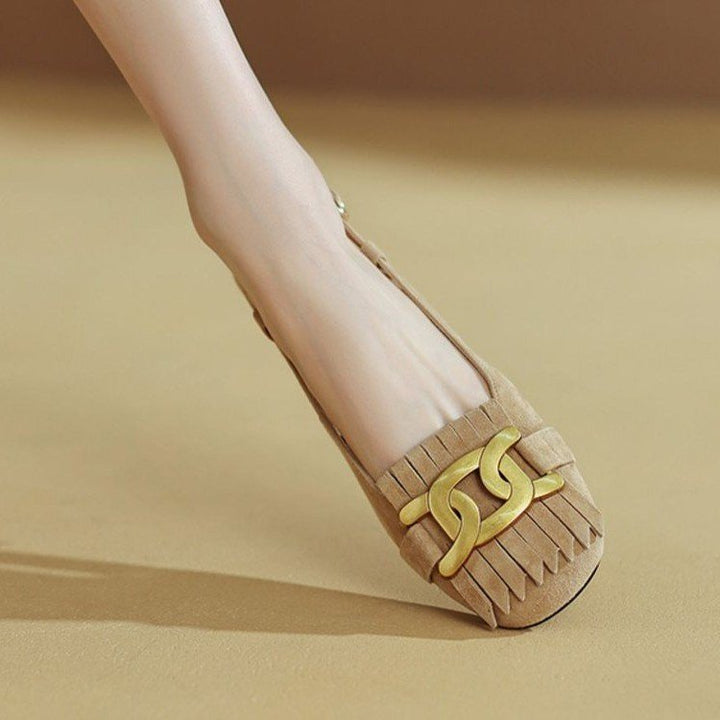 Damen elegante Slipper-Flats mit dekorativem Schnallen-Detail Drune