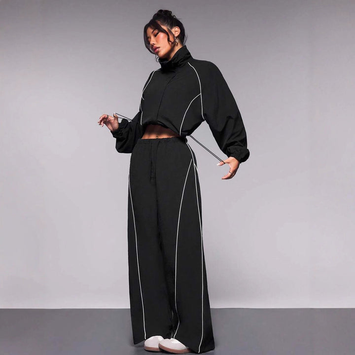 Damen sportliche Oberteil mit hohem Kragen und elastischen Details Drune