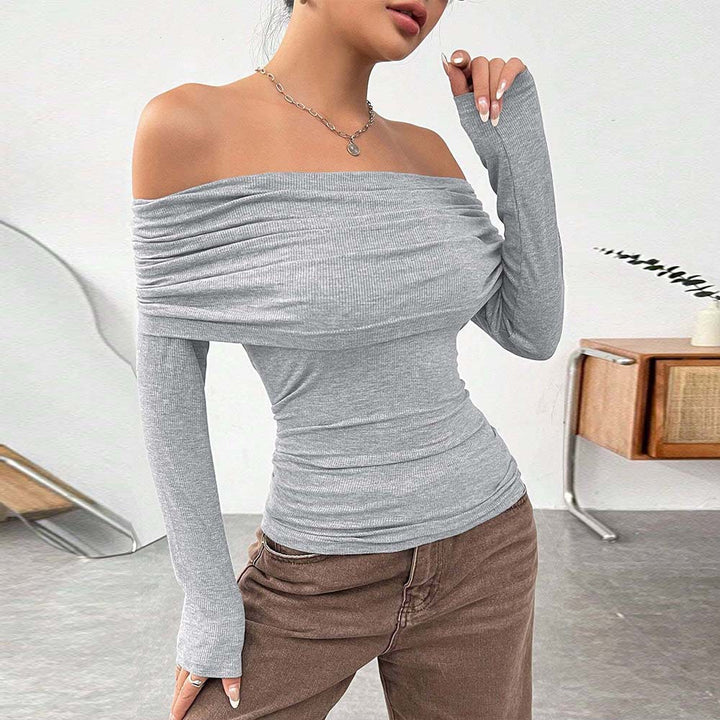 Damen Off-Shoulder Oberteil mit eleganter Drapierung und langen Armen Drune