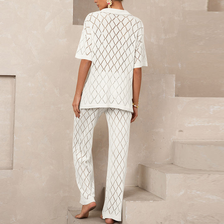 Damen elegantes Strickanzug mit modischem Rautenmuster und lockerer Passform Drune