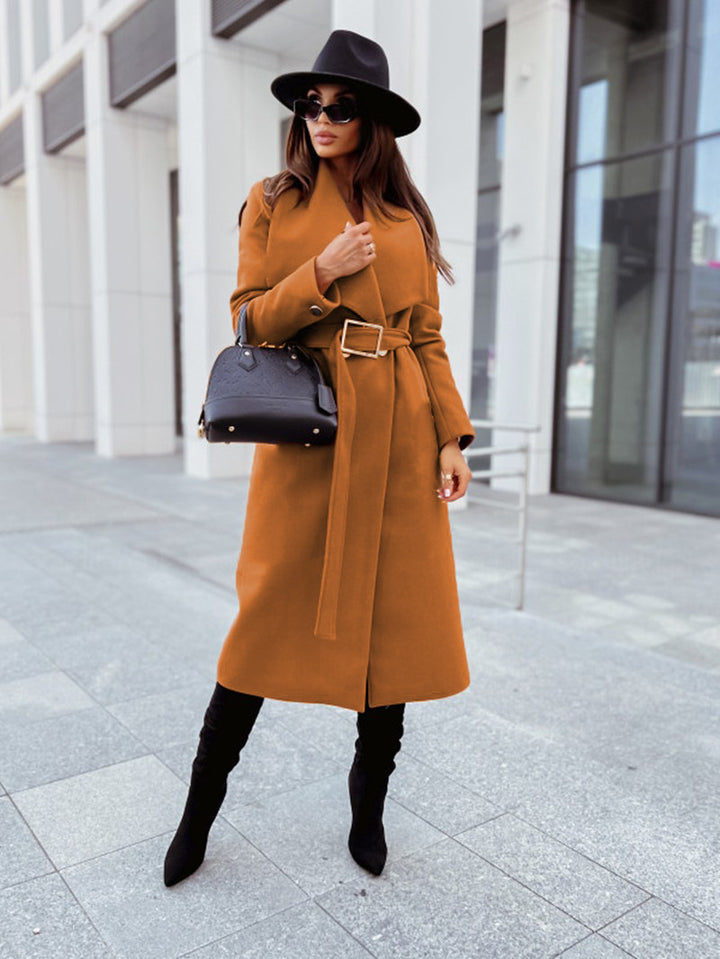 Damen eleganter Trenchcoat mit breitem Revers und taillierbarem Gürtel Drune