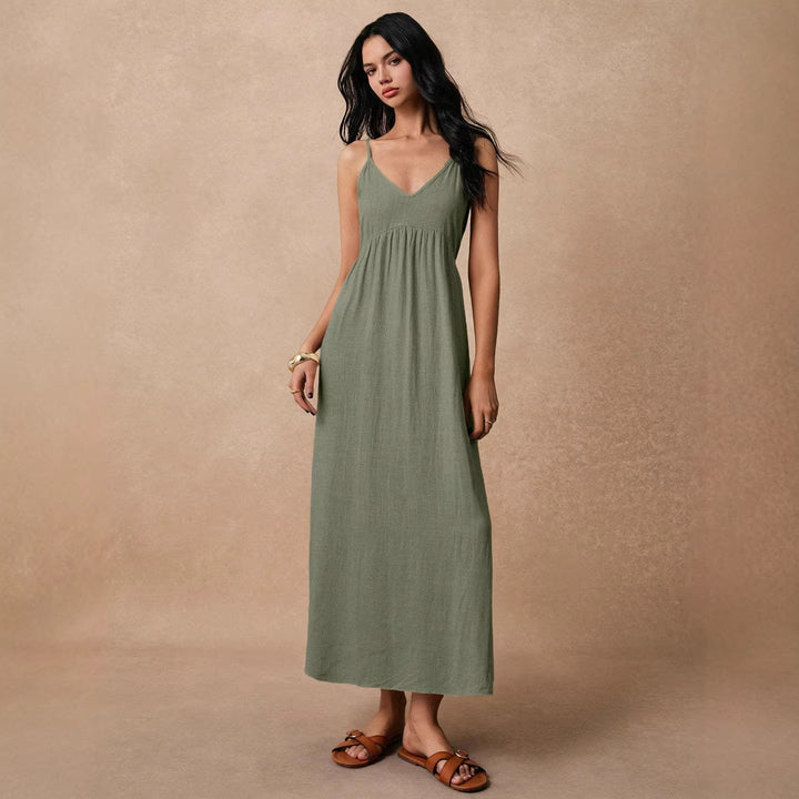 Damen Maxikleid mit feinen Spaghettiträgern und leichtem, atmungsaktivem Material Drune