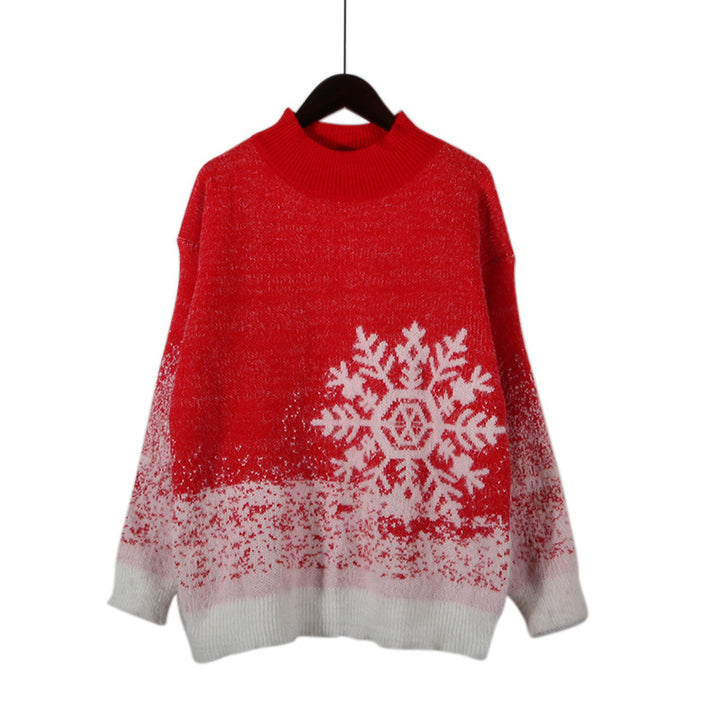 Damen festlicher Strickpullover mit winterlichem Schneeflockenmotiv Drune