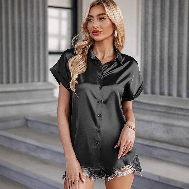 Damen Satin-Bluse mit überschnittenen Schultern Drune