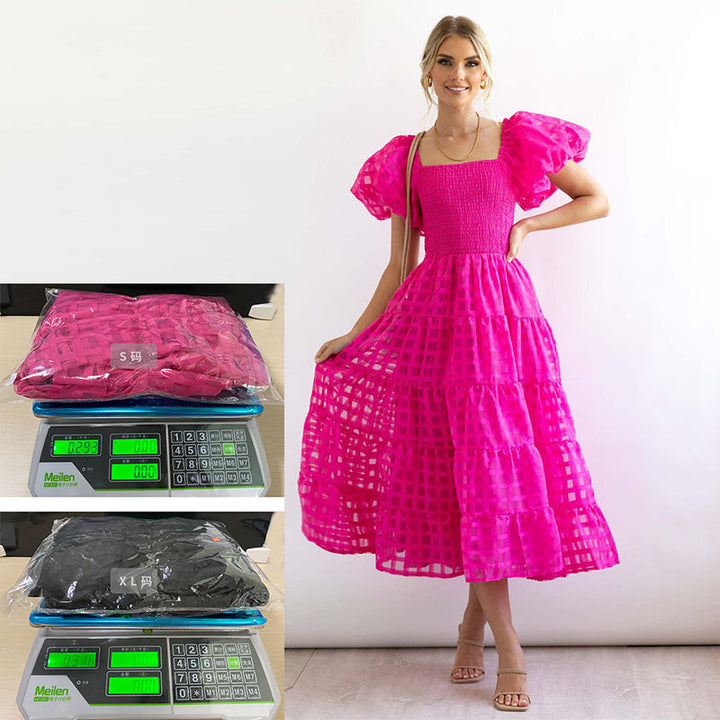 Damen Luftiges Maxikleid mit schwingendem Rock und voluminösen Puffärmeln Drune