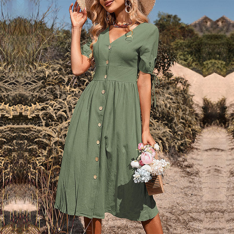 Damen Midi-Kleid mit tailliertem Schnitt und modernen Knopfdetails Drune