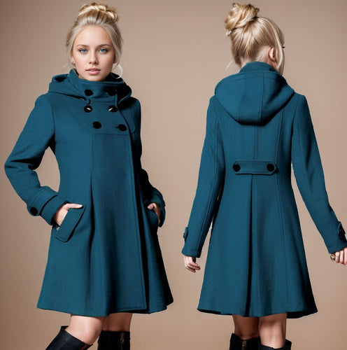 Damen eleganter Mantel mit hohem Kragen und funktionalen Taschen Drune