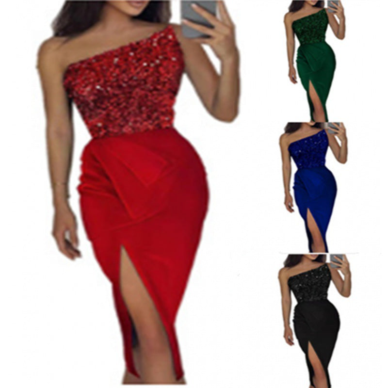 Damen Abendkleid mit asymmetrischem Design und funkelnden Pailletten Drune